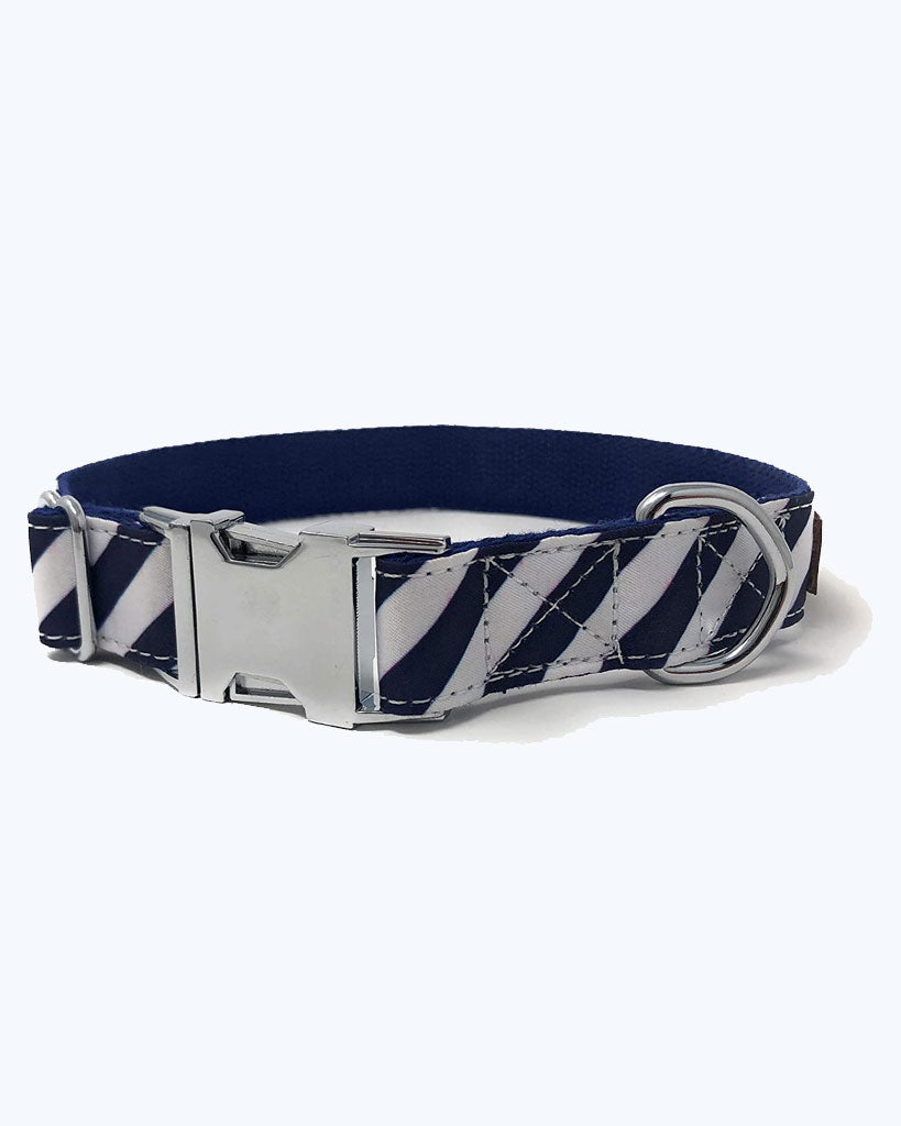 Navy / White Striped - No Bowtie Dog Collar