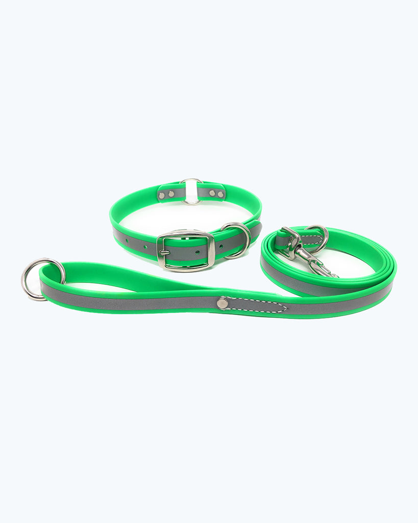 Green- Reflective Center Ring Collar with Leash