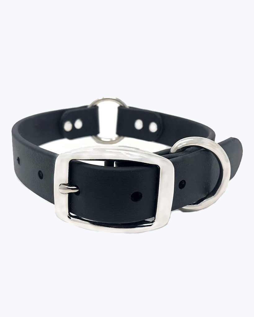 Black Dog Collar - Center Ring - Waterproof