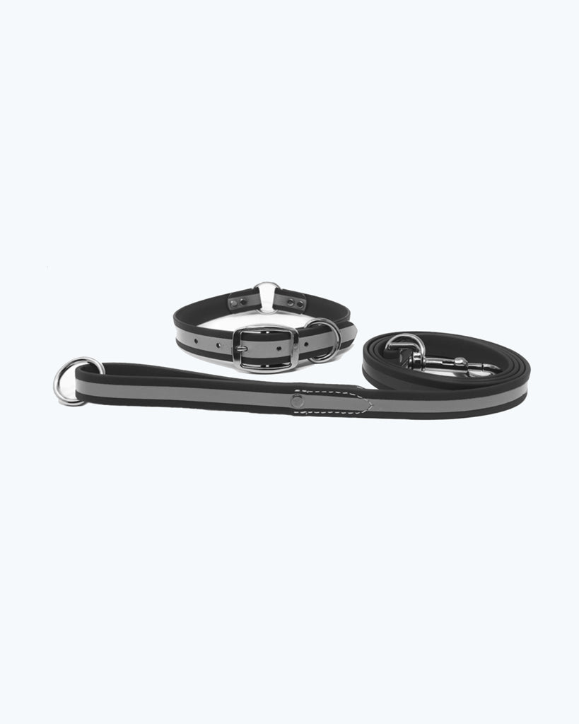 Black- Reflective Center Ring Collar with Leash