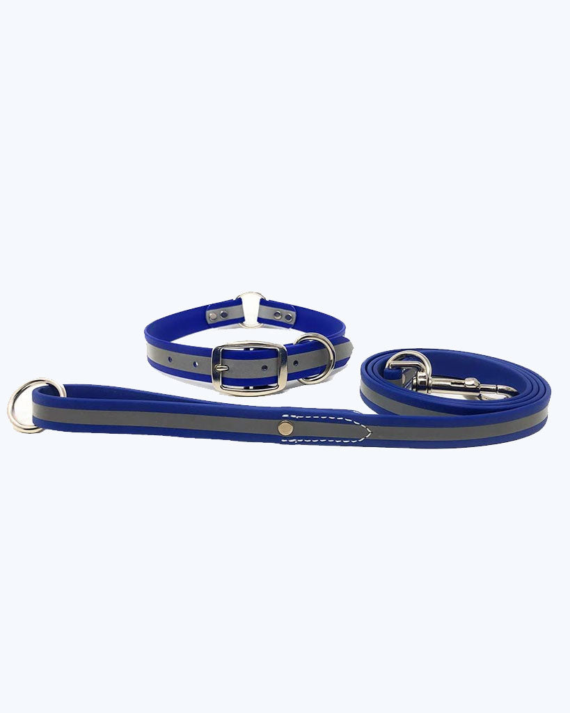 Blue - Reflective Center Ring Collar with Leash