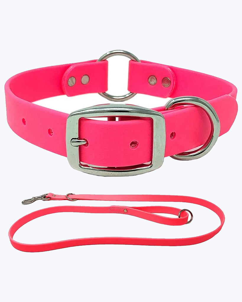 Pink Dog Collar - Center Ring with Leash