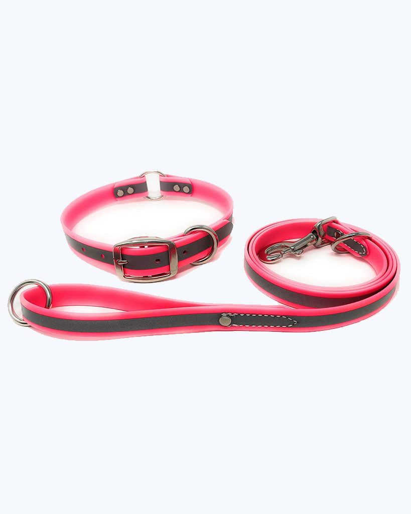Pink - Reflective Center Ring Collar with Leash