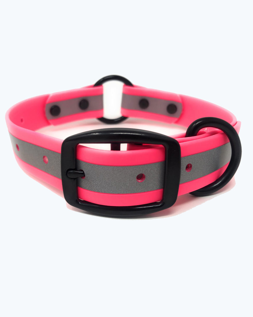 Pink - Reflective Center Ring Collar with Black Hardware